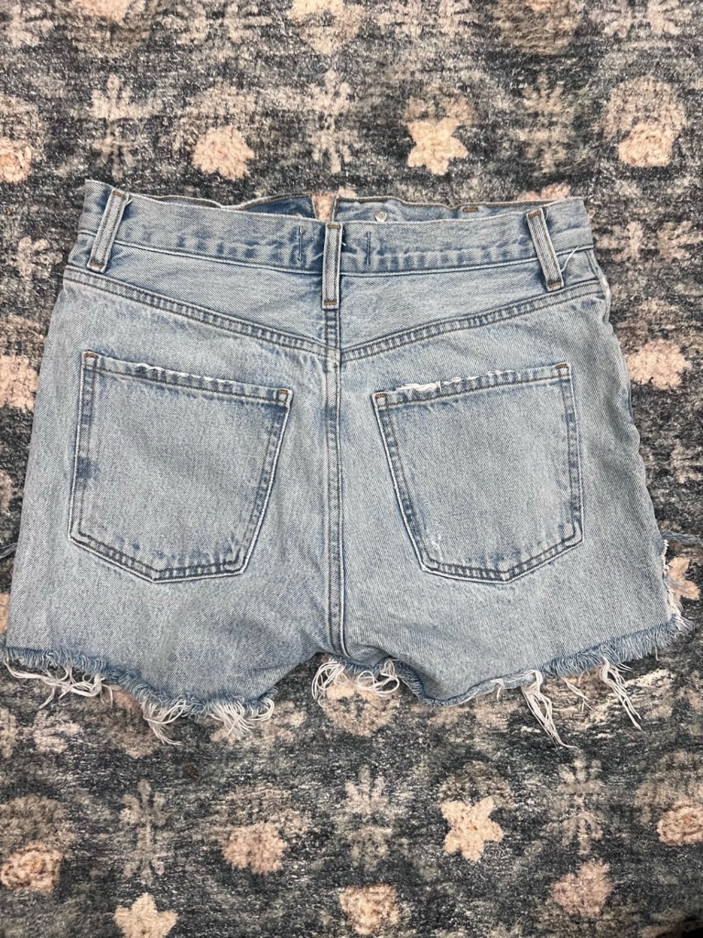 Agolde Light Blue Distressed High-Rise Denim Shorts - Picture 3 of 3